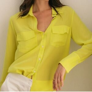 Express Portofino Shirt Yellow Collared, Long Sleeves Women Sz M Like NEW